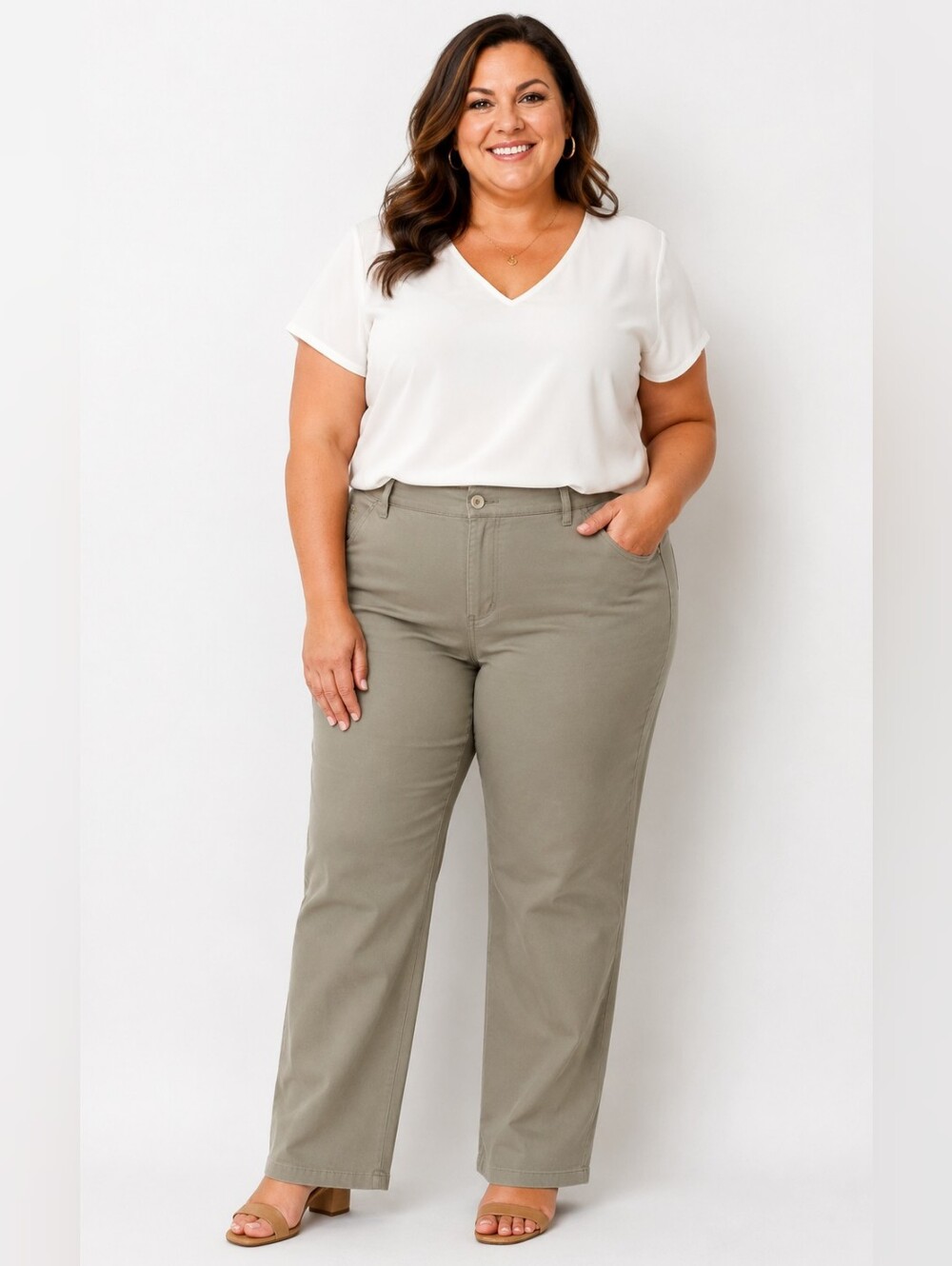 Riders by Lee Olive Straight-Leg Pants, Comfort Stretch Waist, Sz 18 NWT